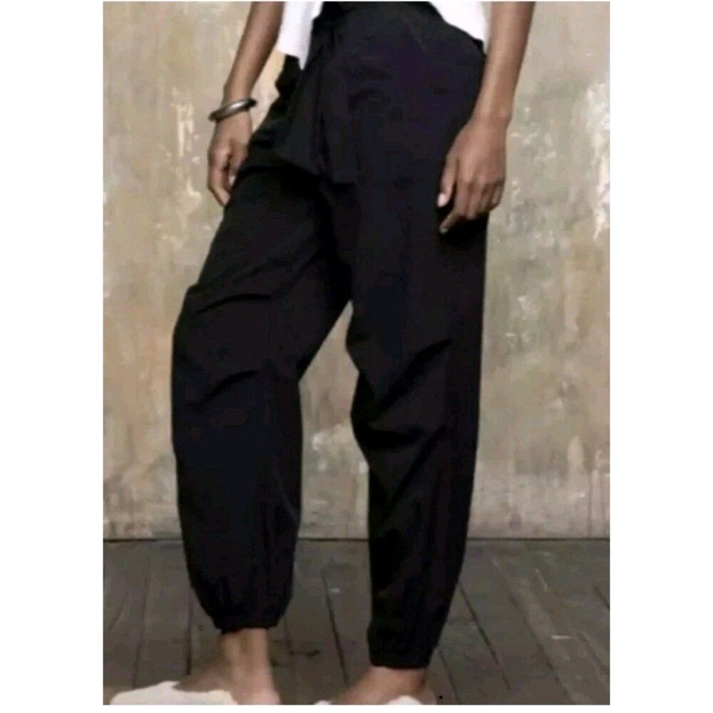 PASKHO Black Serene Joggers Pants Ultra Comfort Sash Tied Size XXL